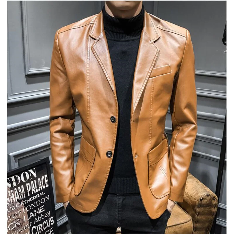 

Men Leather Suits Jackets Blazers Jackets Coats New Fashion Male Slim Fit PU Leather Overcoats Blazers Jackets Coats Size 6XL