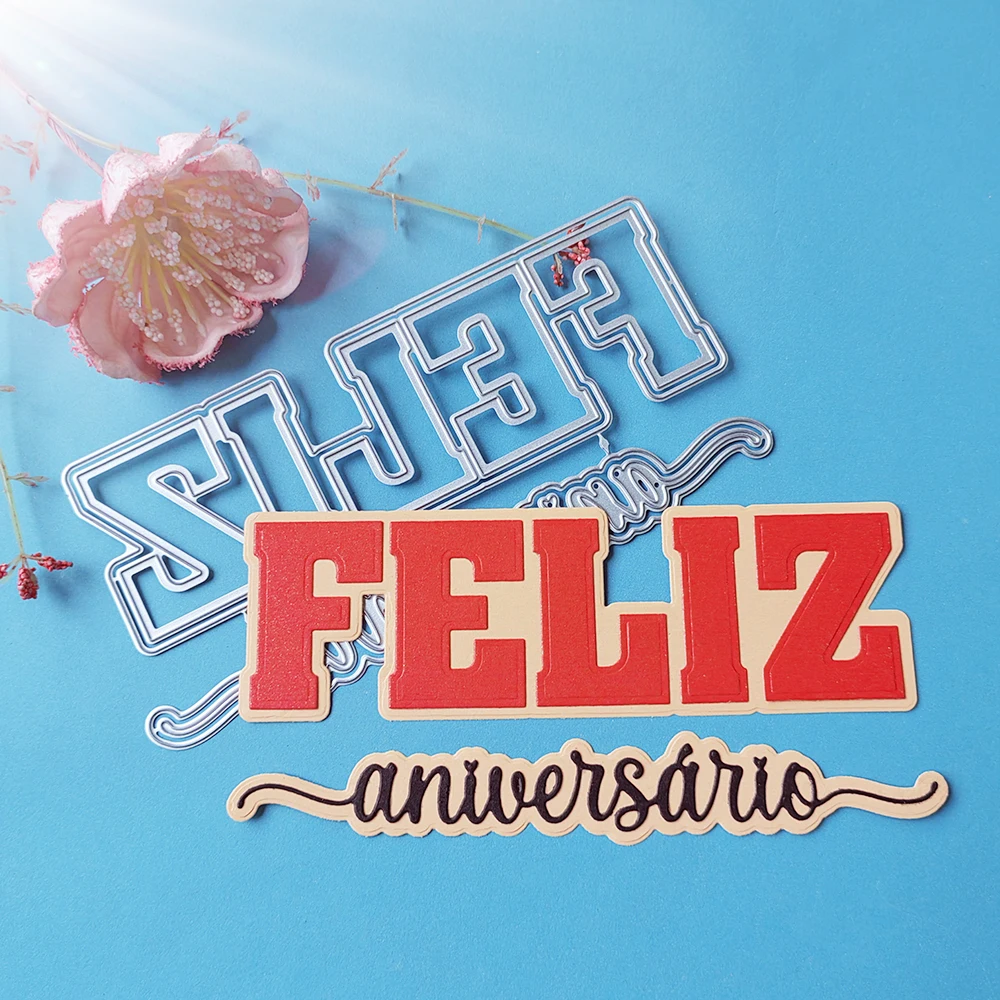 

happy birthday in portuguese die-cutting dies scrapbook decoration embossed photo album decoration card making DIY crafts