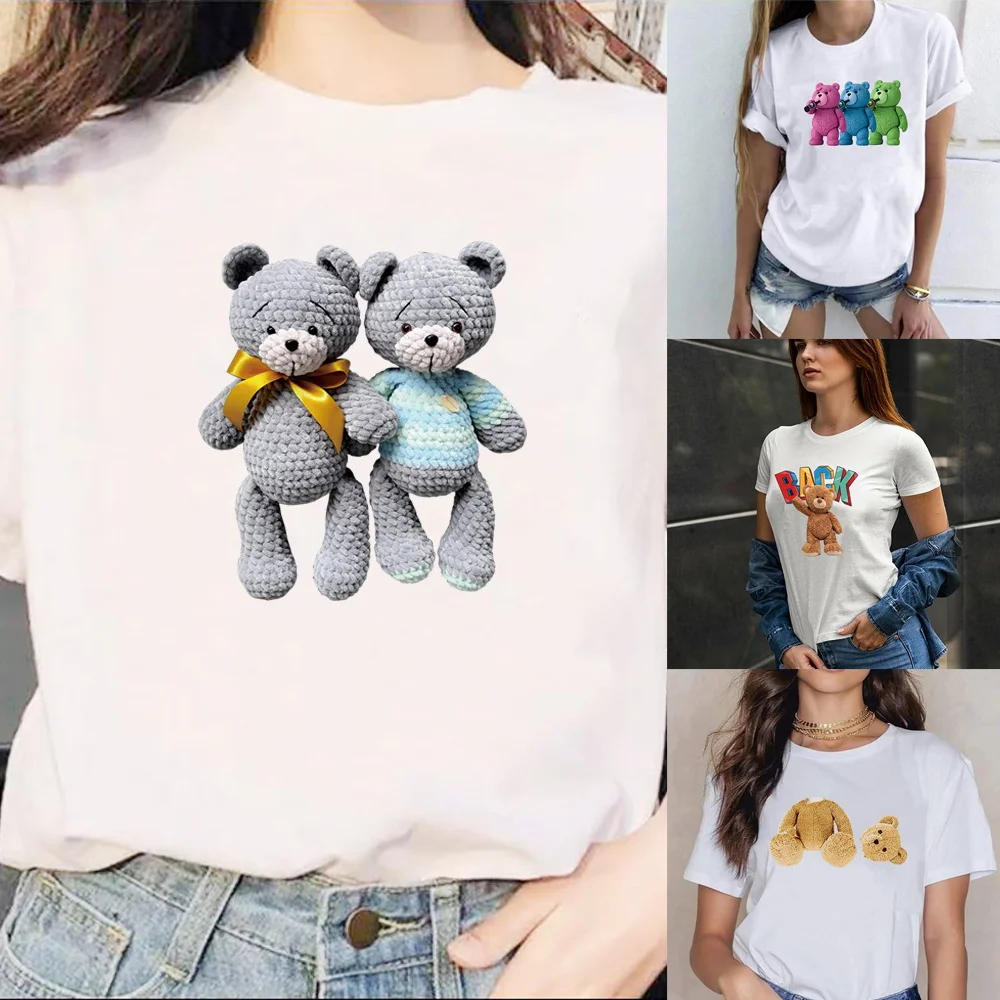 

New Cute Bear Print T Shirt Harajuku Women Fashion Short Sleeve Trend O-neck T-shirt Suitable All Seasons Pullover Home New Tees