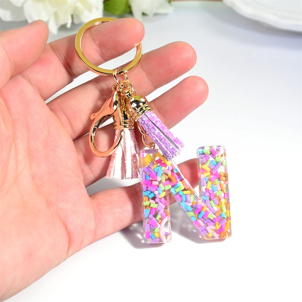 

26 Letter Keychain With Colour Tassel Women Purse Charm A-Z Initial Alphabet Bag Pendant Key Rings Couple Accessories Gifts