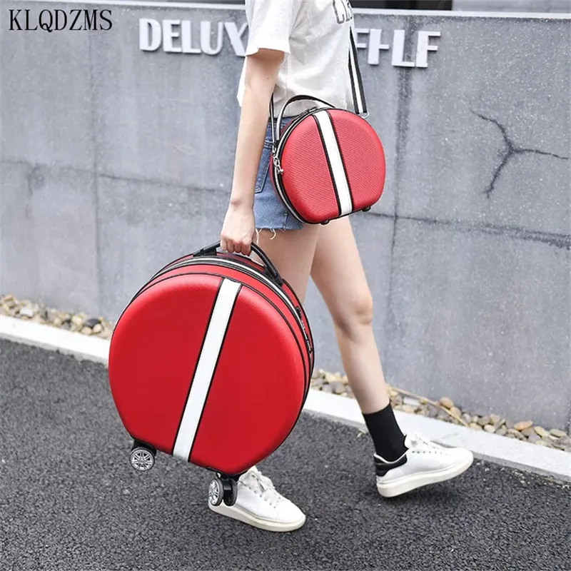 KLQDZMS Fashion Suitcase Female INS Net Red Luggage Round Trolley Case Universal Wheel 18 Inch Boarding Case Cosmetic Case