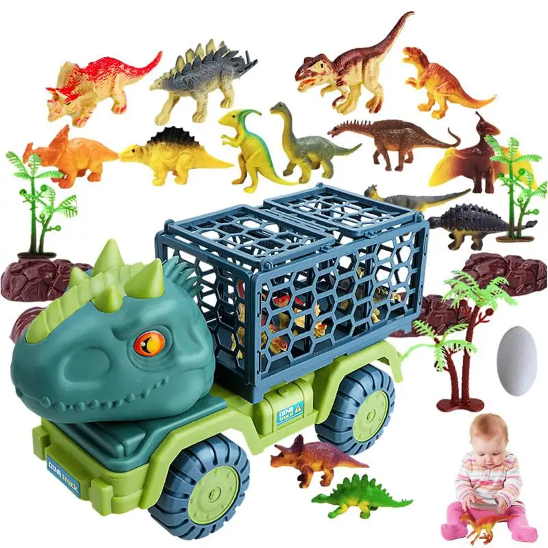 

Dino Truck Toys Set Simulation Dinosaur Transport Car Carrier Truck Capture Jurassic Realistic Dinosaur Play Set Gifts for Kids