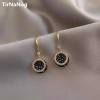 2022 new south korea contracted classic luxury geometric round black zircon jewelry pendant earrings women party unusual gift