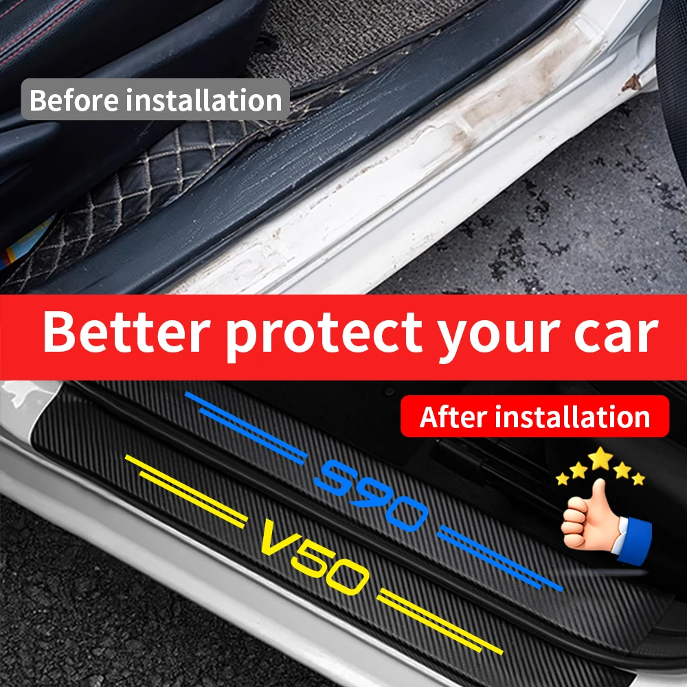 Автомобильная Накладка на порог из углеродного волокна для Volvo C30 S40 S80 S90 V40 V60 V70 T6