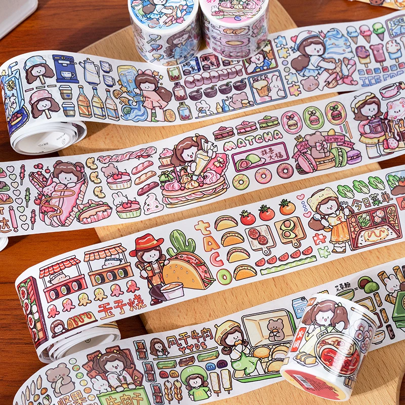 

Kawaii девушки и еда Washi лента эстетический фотоальбом скрапбукинг коллаж милый Декор Блокнот Журнал Блокноты для школы