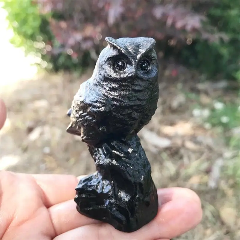 Натуральный черный обсидиан сова камень Energy Reiki украшение для дома кристаллы