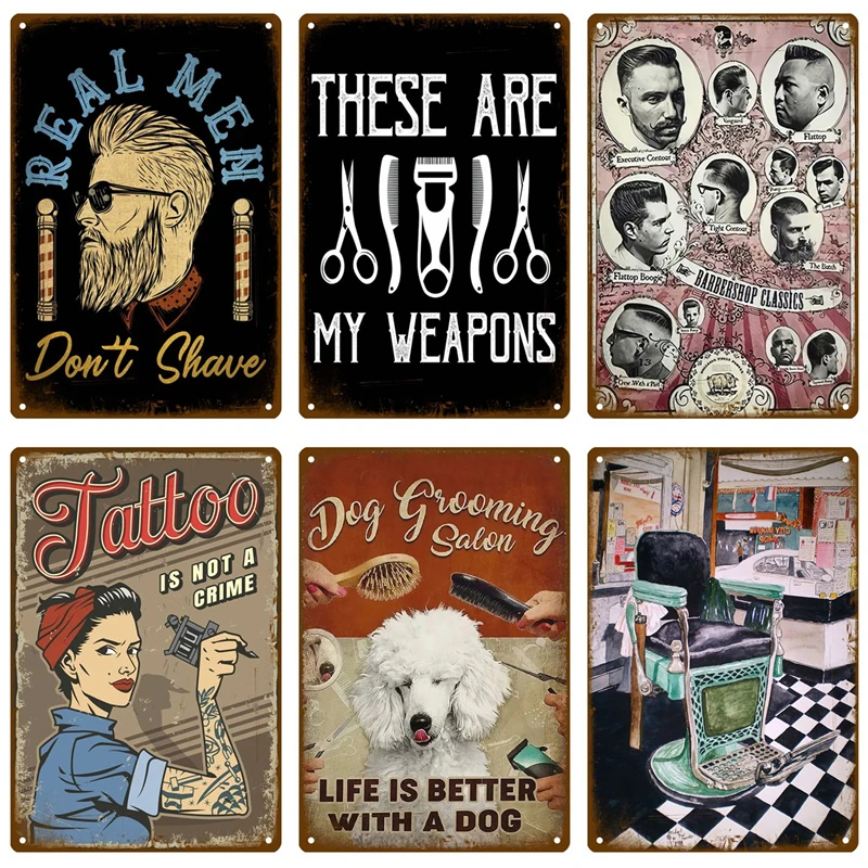 

Vintage BARBER SHOP Metal Sign Poster Cafe Bar Pub Tin Sign Plaque Retro Haircut and Shave Beard Iron Plates Printing Home Decor