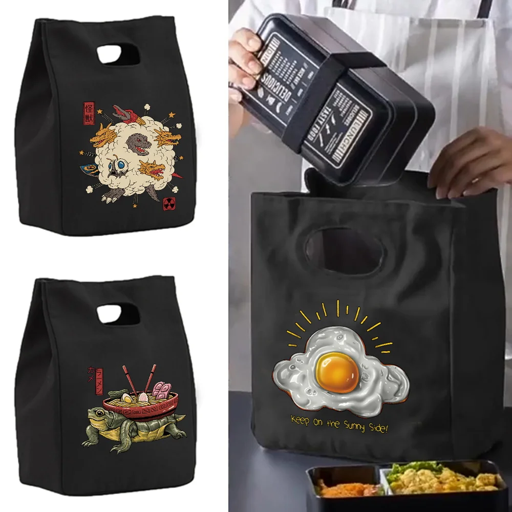 Canvas Insulated Thermal Lunch Bags For Work Food Tote Picnic Fridge Bag Unisex Japan Pattern