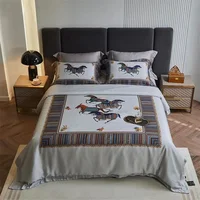 Luxury Natural Bamboo Fiber Soft Queen King Bedding Set Healthy Printed Horse Pattern Duvet Cover Set Bed Sheet Set Pillowcases