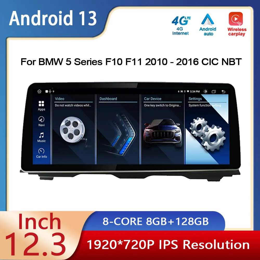 

Android 13 для BMW 5 серии F10 F11 2010 - 2016 CIC NBT система 12,3 "авто мультимедийный плеер Carplay радио GPS навигация x P