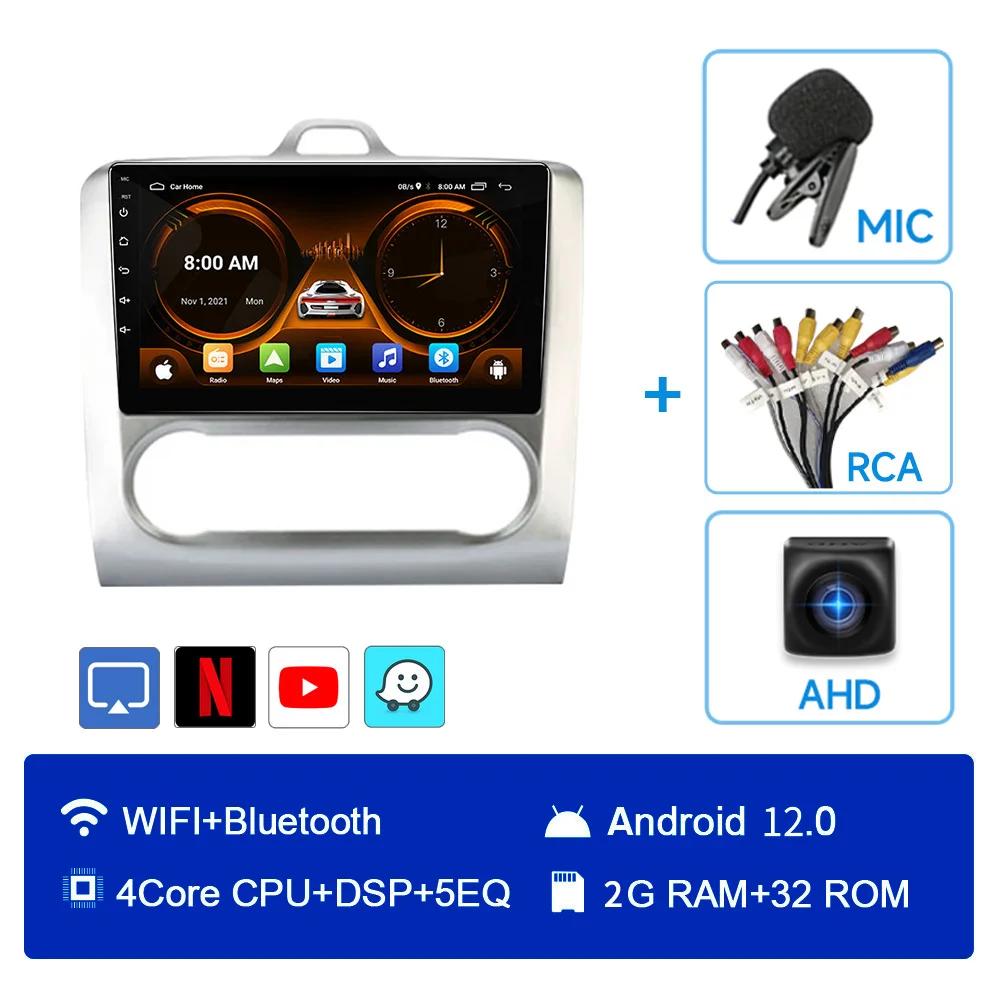 

Мультимедийная система JIUYIN, мультимедийная Беспроводная стерео-система на Android, с сенсорным экраном 9 дюймов, типоразмер 2DIN, для Ford focus 2