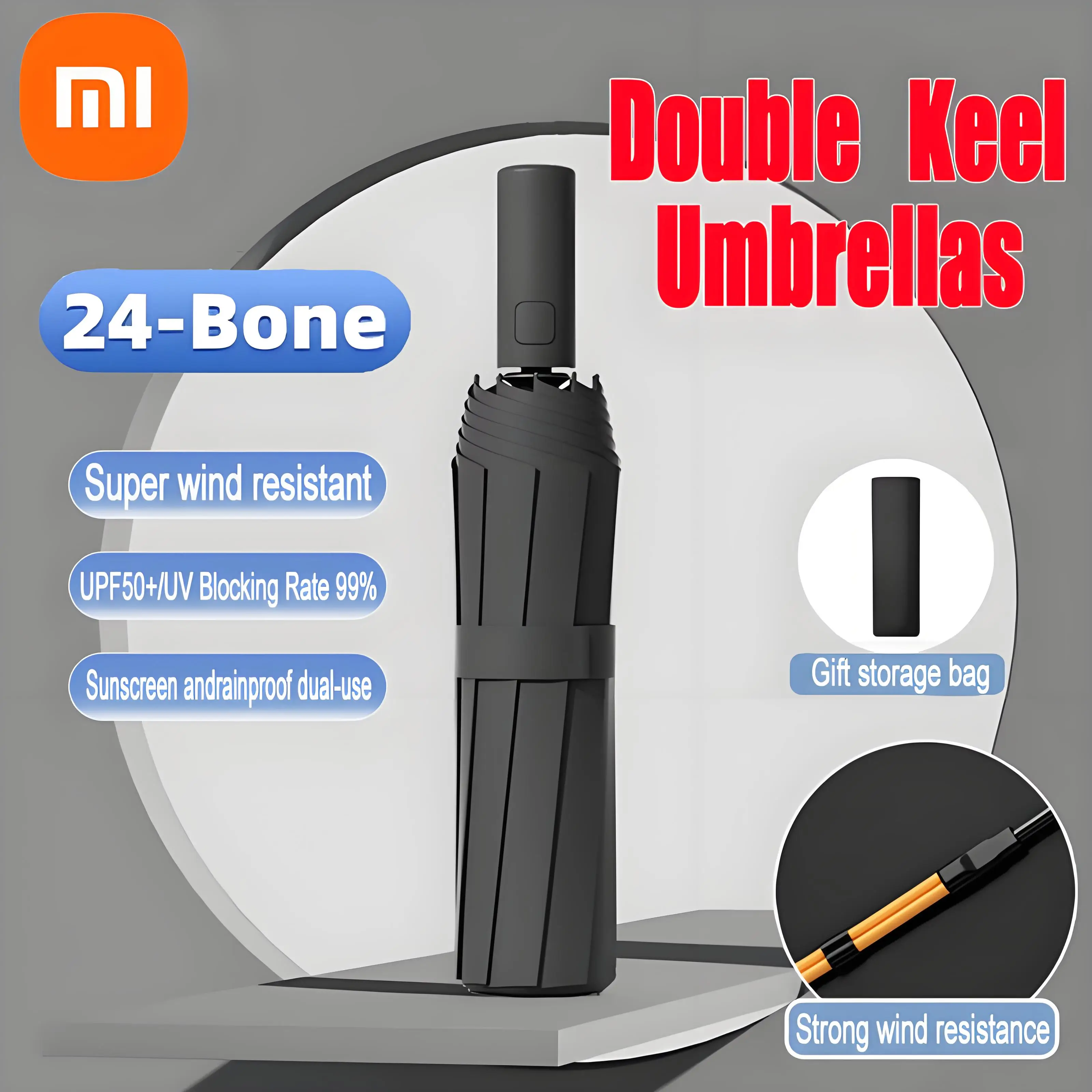 Автоматический складной зонт Xiaomi с двойной костью для защиты от солнца и