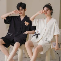 pajama summer couples matching pajamas cotton kimono cardigan top shorts two piece set korean style home clothes dropshipping
