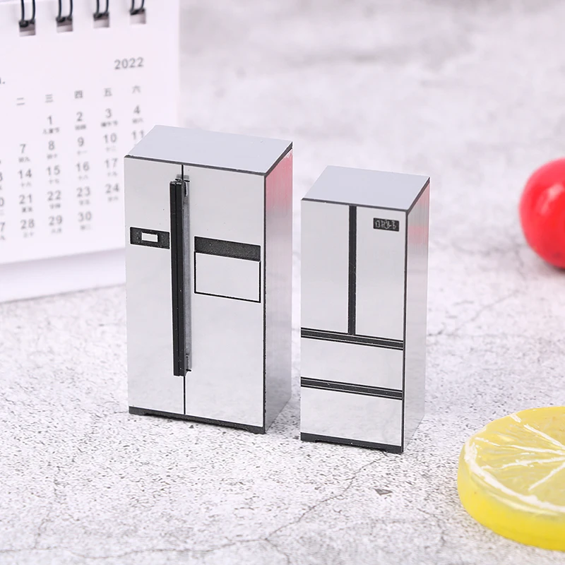 

1/30 Dollhouse Miniature Kitchen Double Door Fridge Refrigerator Freezer For Dolls Dollhouse Furniture DIY Scene Craft Model Toy