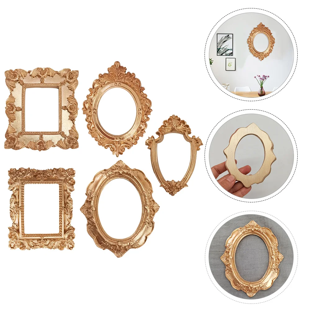 

5 Pcs Small Golden Photo Frame Micro Toys Photo Frames Earring Tabletop Display Frames Resin Picture Display Holder Baby