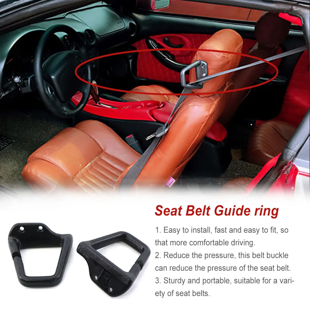 

2pcs Car Black Seat Belt Guide Loops Maintaining Automotive Replacement Wear-resistant Professional 93-02 Slotted Seatbelt