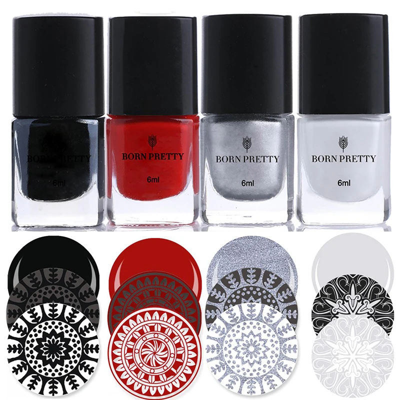 

BORN PRETTY Nail Art Stamping Polish Black White Red Silver image Printing Varnish Polish For Nail Stamping Plates Manicure