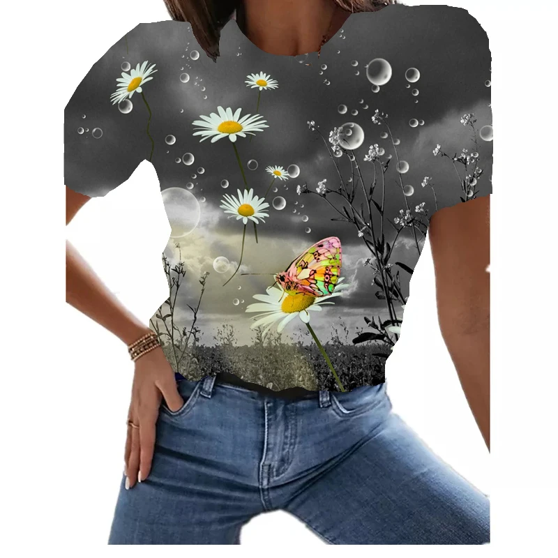 

Summer Fashion Floral Pattern Collection 2 3D Printed Ladies Girls T Shirts Harajuku Crew Neck Short Sleeve Tops and T Shirts