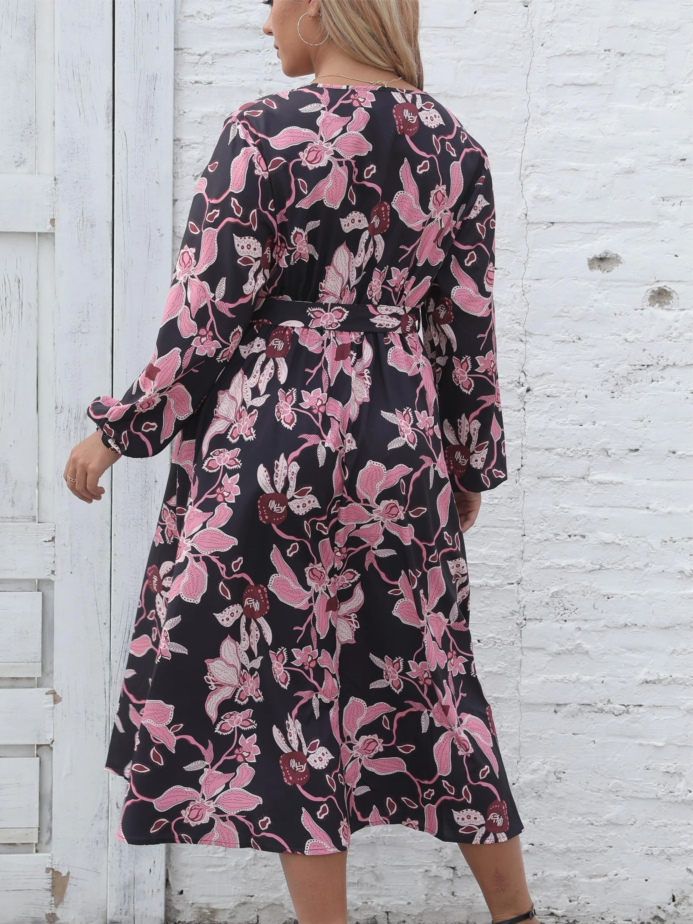 Женское платье с длинным рукавом и принтом Осень-зима