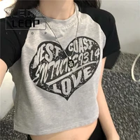 ledp summer sexy long sleeve letter print t shirt cropped top harajuku retro gothic clothes womens t shirt y2k crop top women