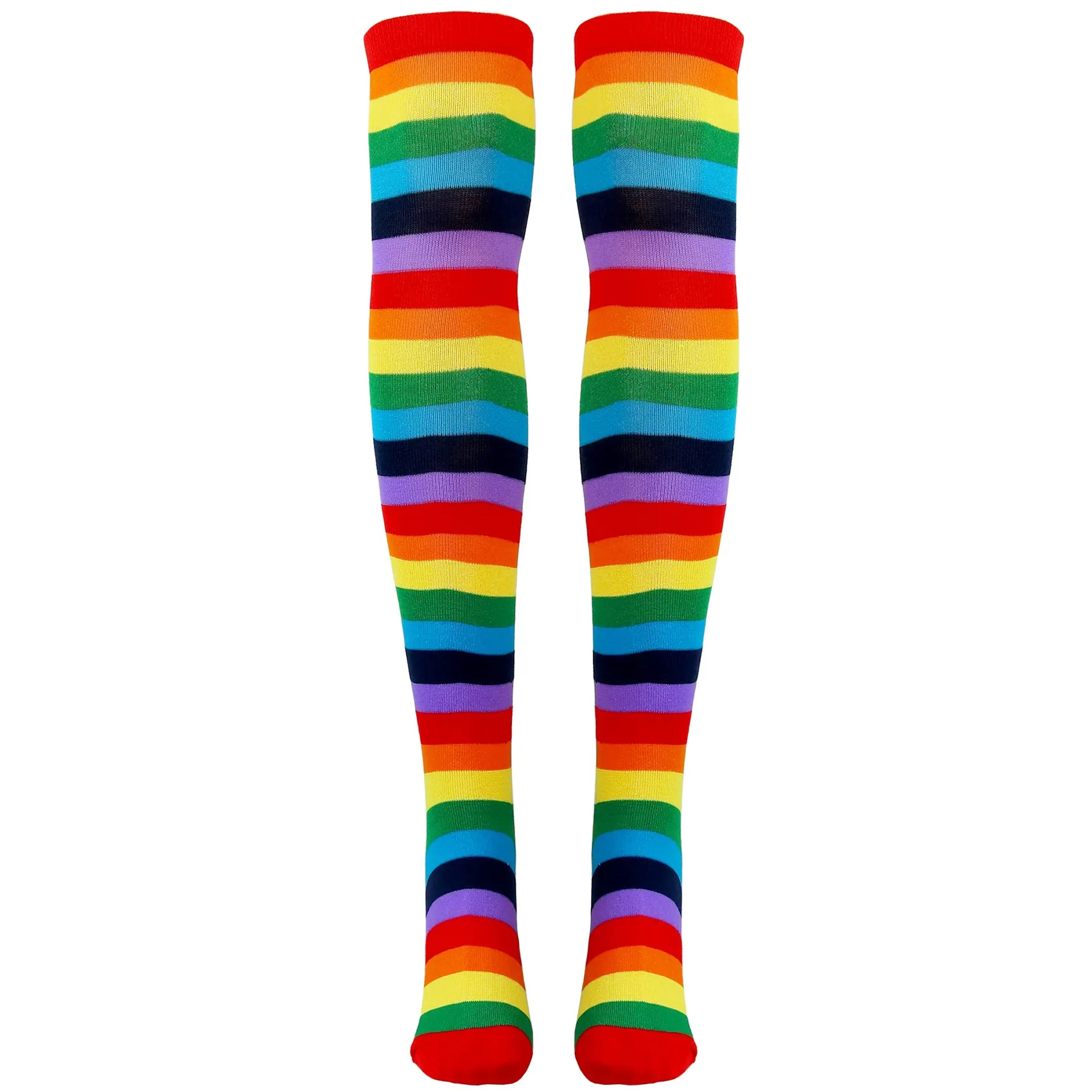 

Colorful Rainbow Striped Socks Over the Knee Clown Striped Costume High Stockings for Cosplay Parties