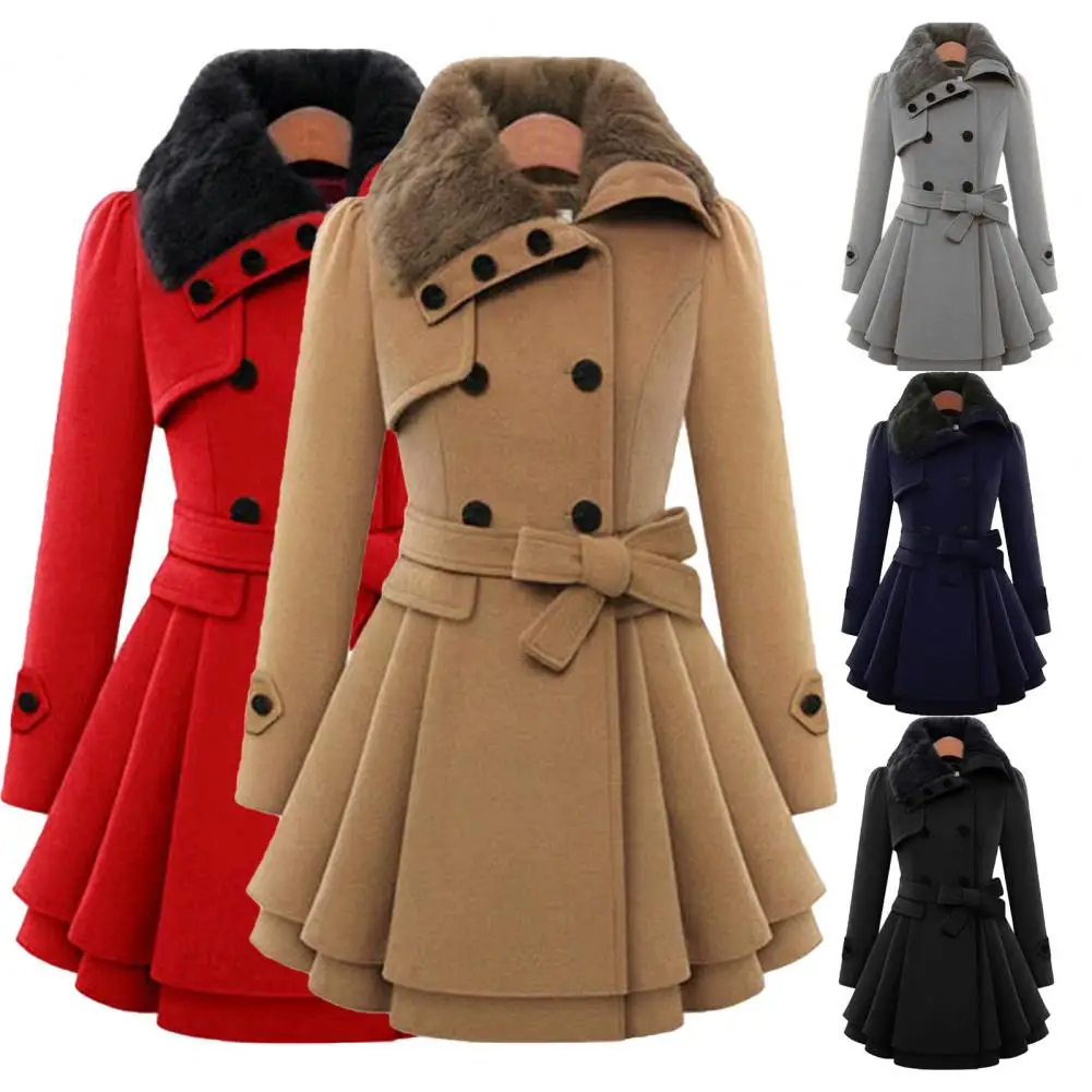

Stylish Women Oversize Coat Long Sleeve Belt Outwear Warm Buttons Oversize Coat