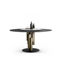 Modern minimalist light luxury round dining table and chairs set with turntable round table