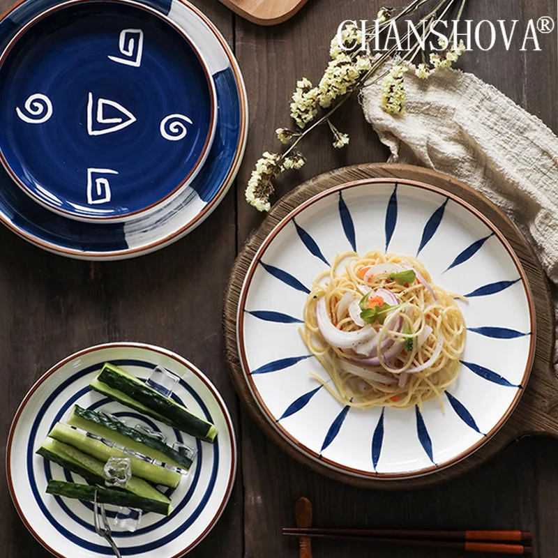 Круглая керамическая тарелка CHANSHOVA с ручной росписью в японском стиле обеденная