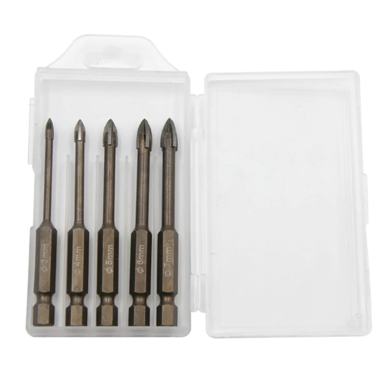 

5pcs Multifunctional Hexagonal Shank Cross Glass Drill Bit for Tile /Brick