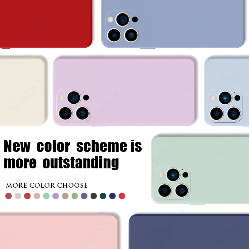 Square Liquid Silicone Full Protector Phone Case For iPhone 13 14 Pro 13 Pro Max 13 Mini 12 11 Pro Max X XS Max 7 8 Plus SE 2