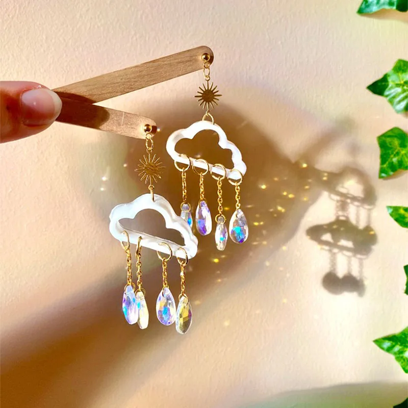 

Rainy Could Suncatcher Resin Earrings with Holographic Prism Beads Earrings2022