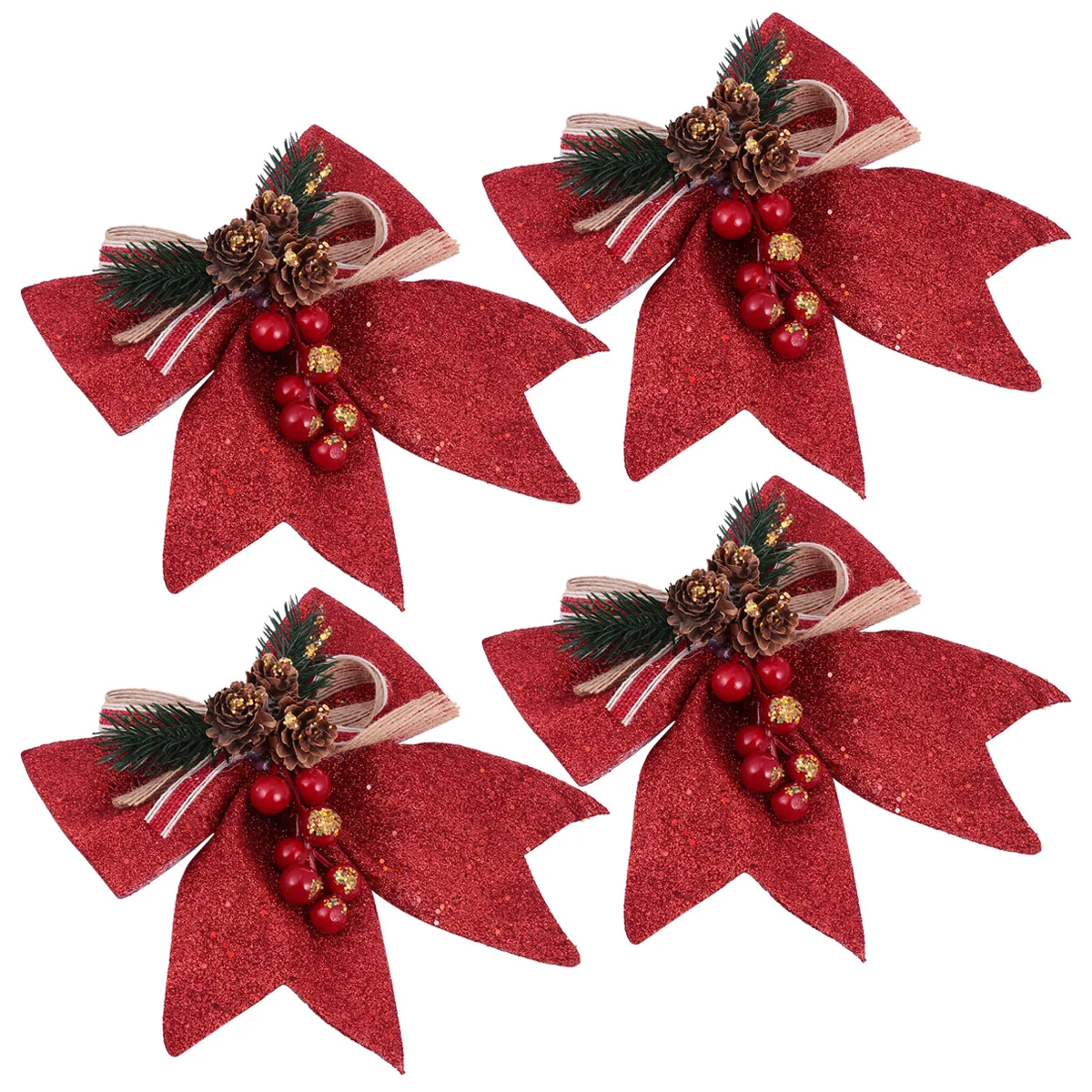 

4pcs Christmas Tree Pendant Glitter Pine Cone Bow Christmas Atmosphere Decor