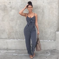 2022 summer new blue bodycon backless stripe jumpsuits women sexy party clubwear jumpsuits casual bowtie overalls jumpsuit