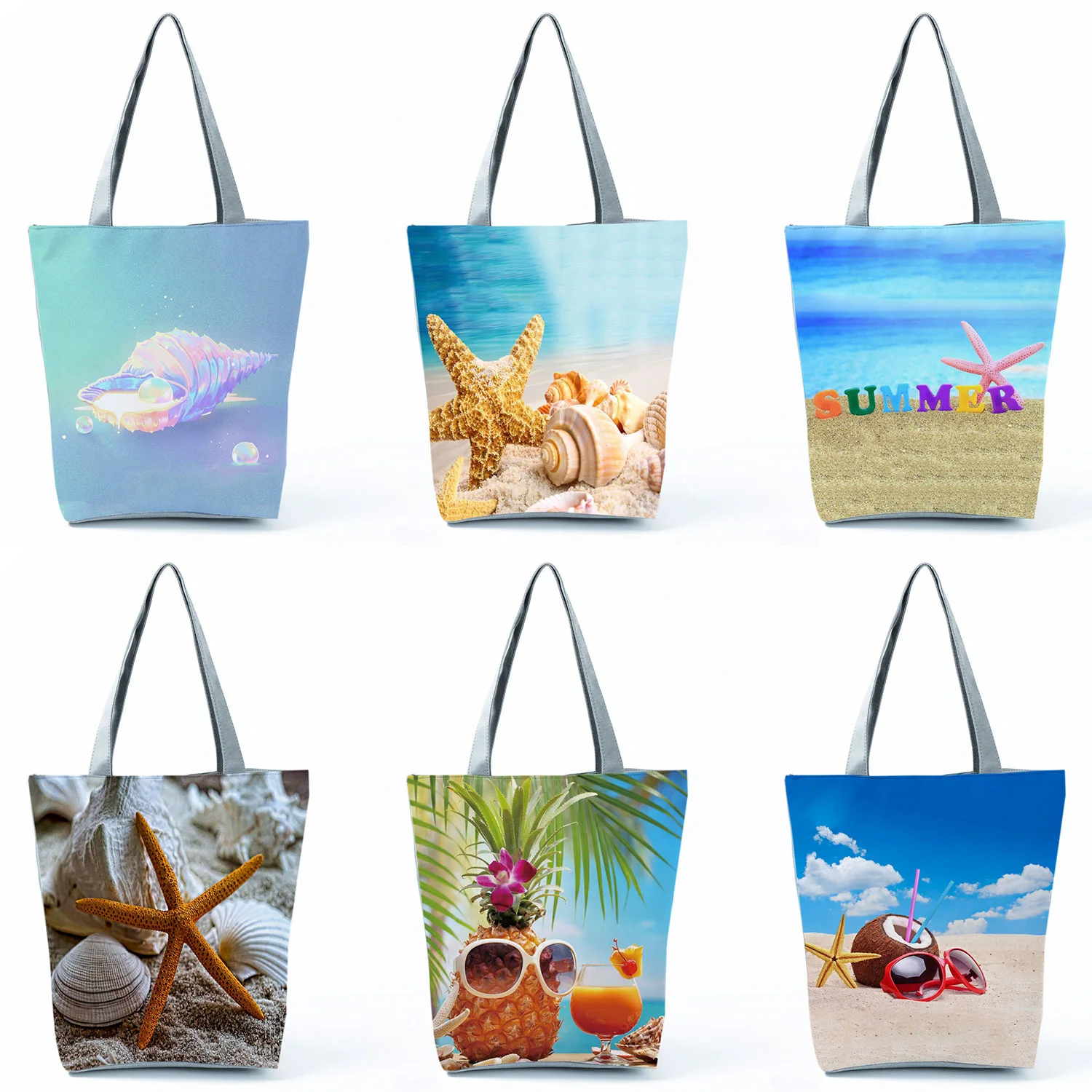 Повседневная женская сумка-тоут в форме морской звезды, мультяшная вместительная Складная пляжная сумочка для путешествий, экологически ч...
