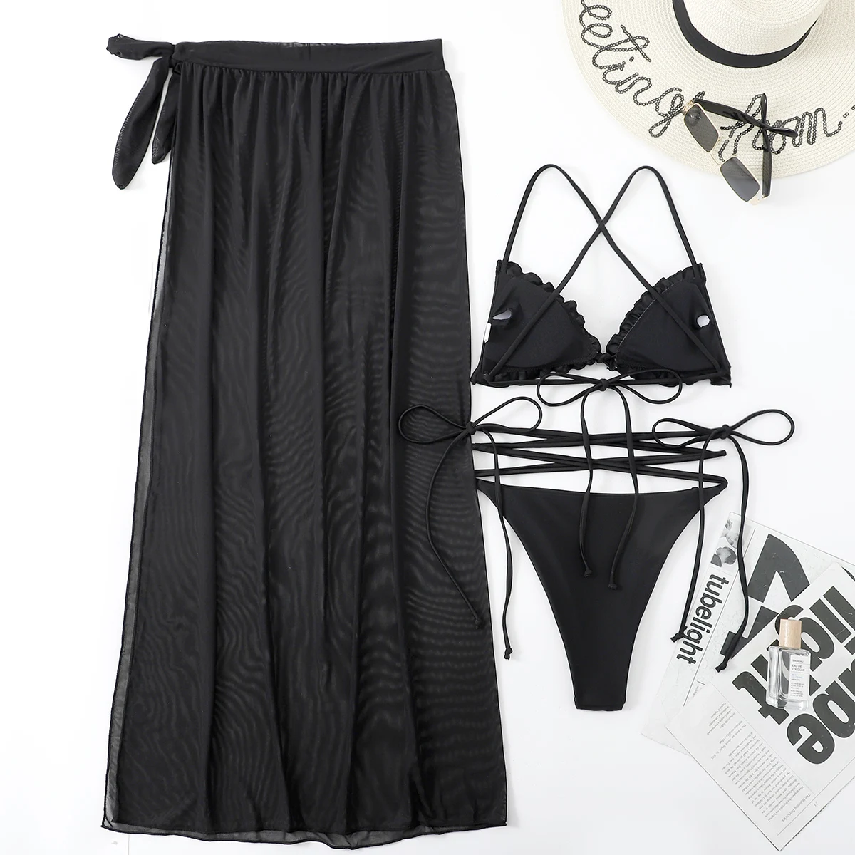 

Triangle Micro Bikinis With Skirt Tight Women's Bandage Sexy Low Waist Plus Size String Bathing Suits Tankini