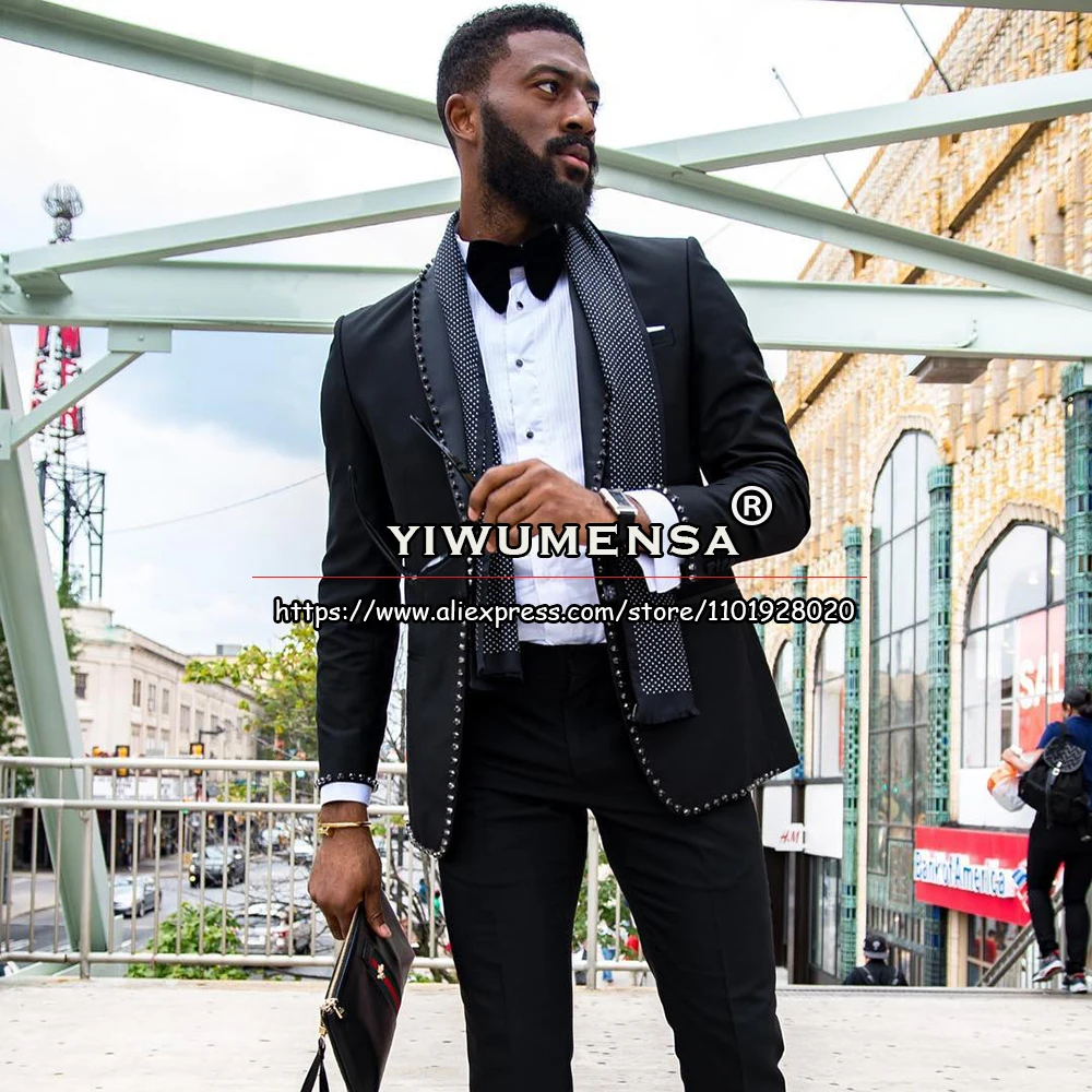 

Мужской классический черный костюм из блейзера и брюк, блейзер с бисером для офиса и выпускного вечера