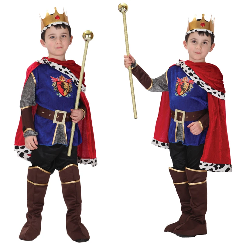 

King Prince With Crown Belt Cape Shoes Cover Cosplay Costume Party Children Boys girls Halloween Dress No Scepter