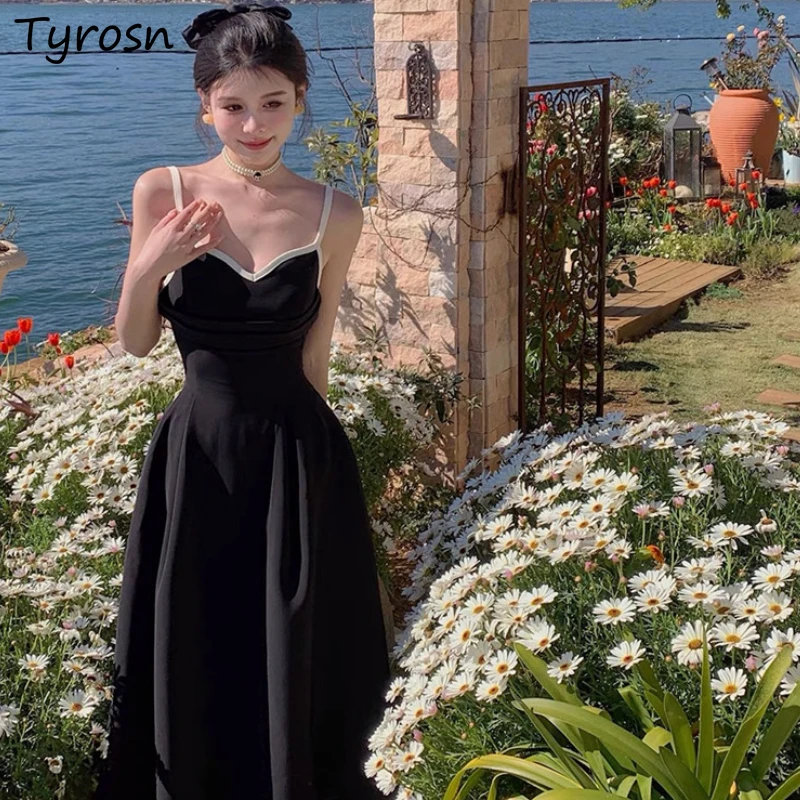 

Spaghetti Strap Dresses Women Panelled V-neck Design Fashion Tender Korean Style Ladies Simple Elegant Temperament Summer Casual