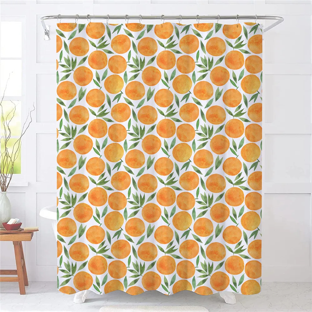 

Watercolor Orange and leave Shower Curtains,Fruits Shower Curtain Waterproof Fabric Bathroom Decor Shower Curtain with 12 Hooks