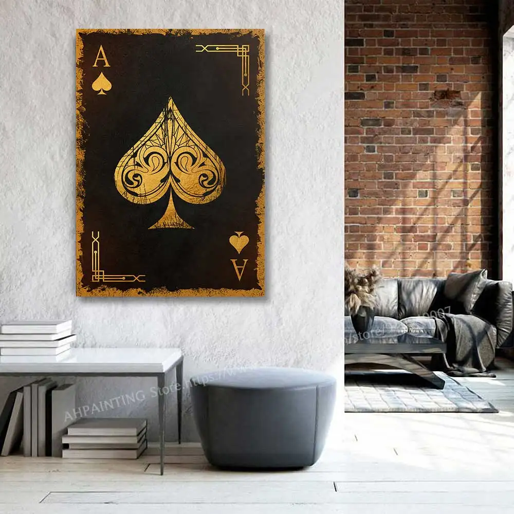 

The Golden Of Ace Card Poker Poster Queen And King Playing Cards Canvas Art Print Picture Wall Decoration Painting Home Decor