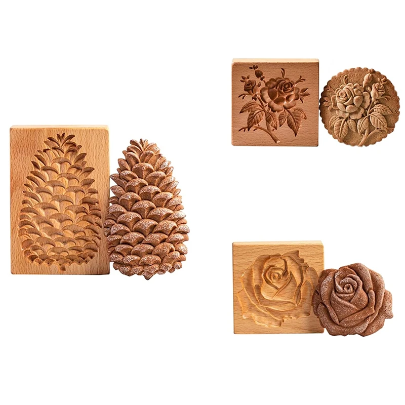 

Wood Cookie Cutter Provence Rose Cookie Stamp Embossing Mold Craft Decorating Baking Tool