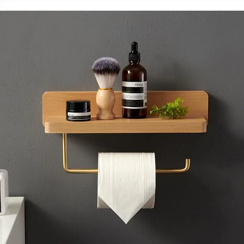 

Toilet Roll Holder Brass Wood Tissue Holder Shelf Tissue Box Toilet Paper Holders Wall-mounted Paper Towel Holders Tissue Rack