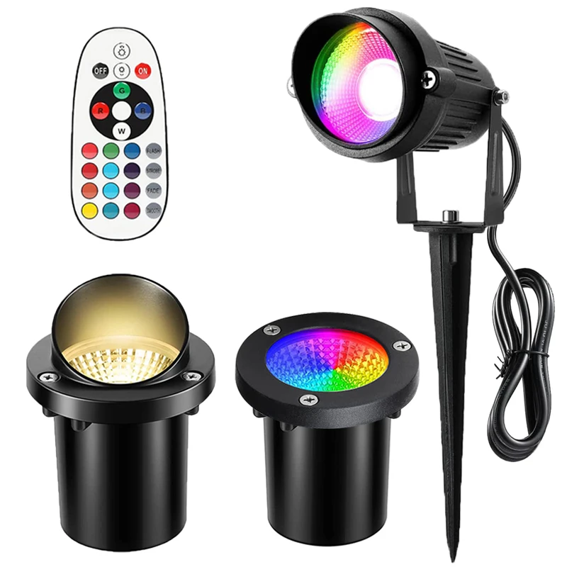 

10W RGB Warm White Color Changing Landscape Lighting LED Lawn Lamp IP65 Waterproof Yard Garden Trees Ground Outdoor Spotlights