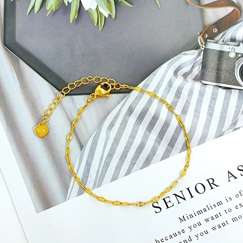 

Korean Style Simple Retro Stainless Steel Gold Plated Chain Bracelet For Women Glamorous Fashion Jewelry Set Party Accessories