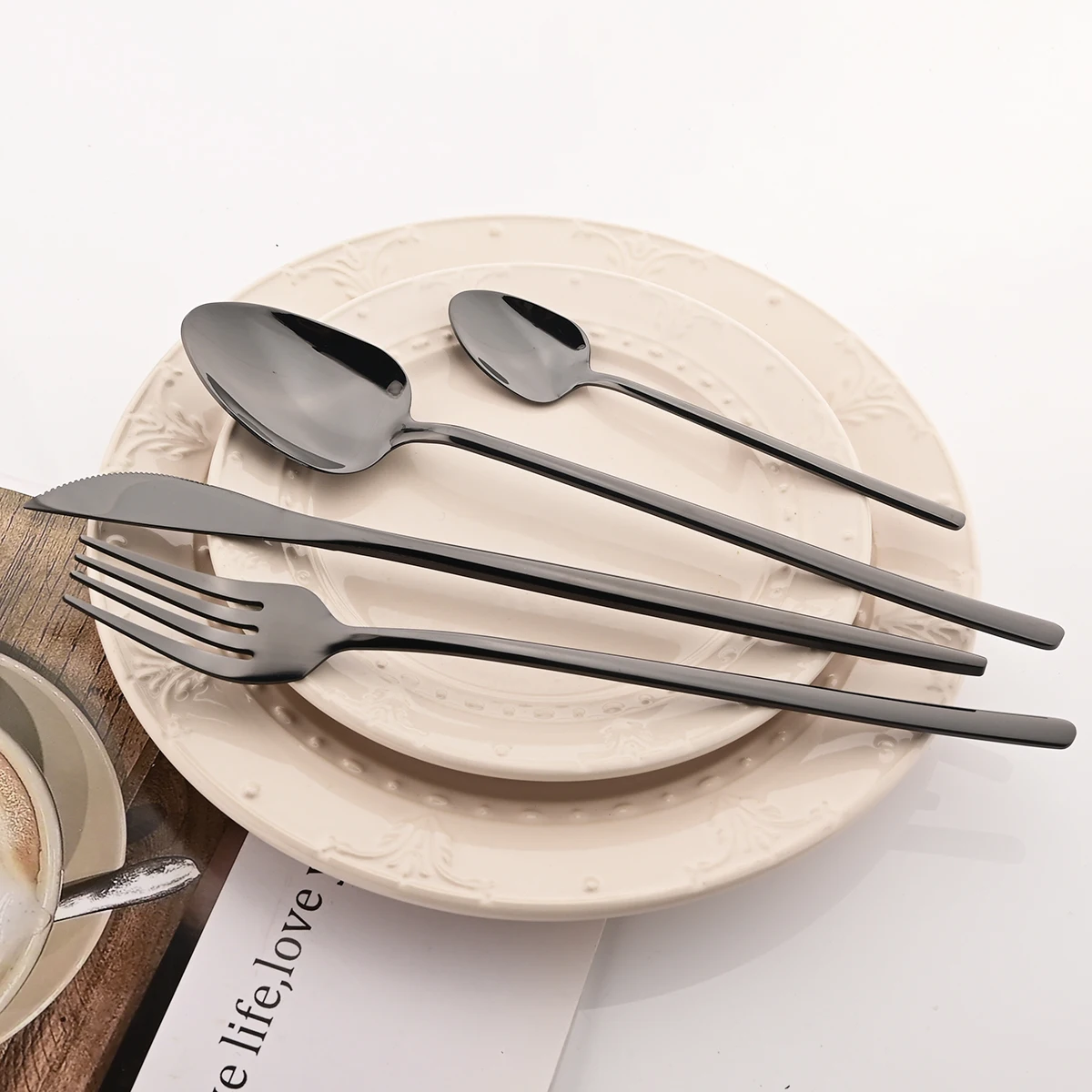 16 шт. золотой набор столовой посуды нож вилка кофейная ложка столовых приборов