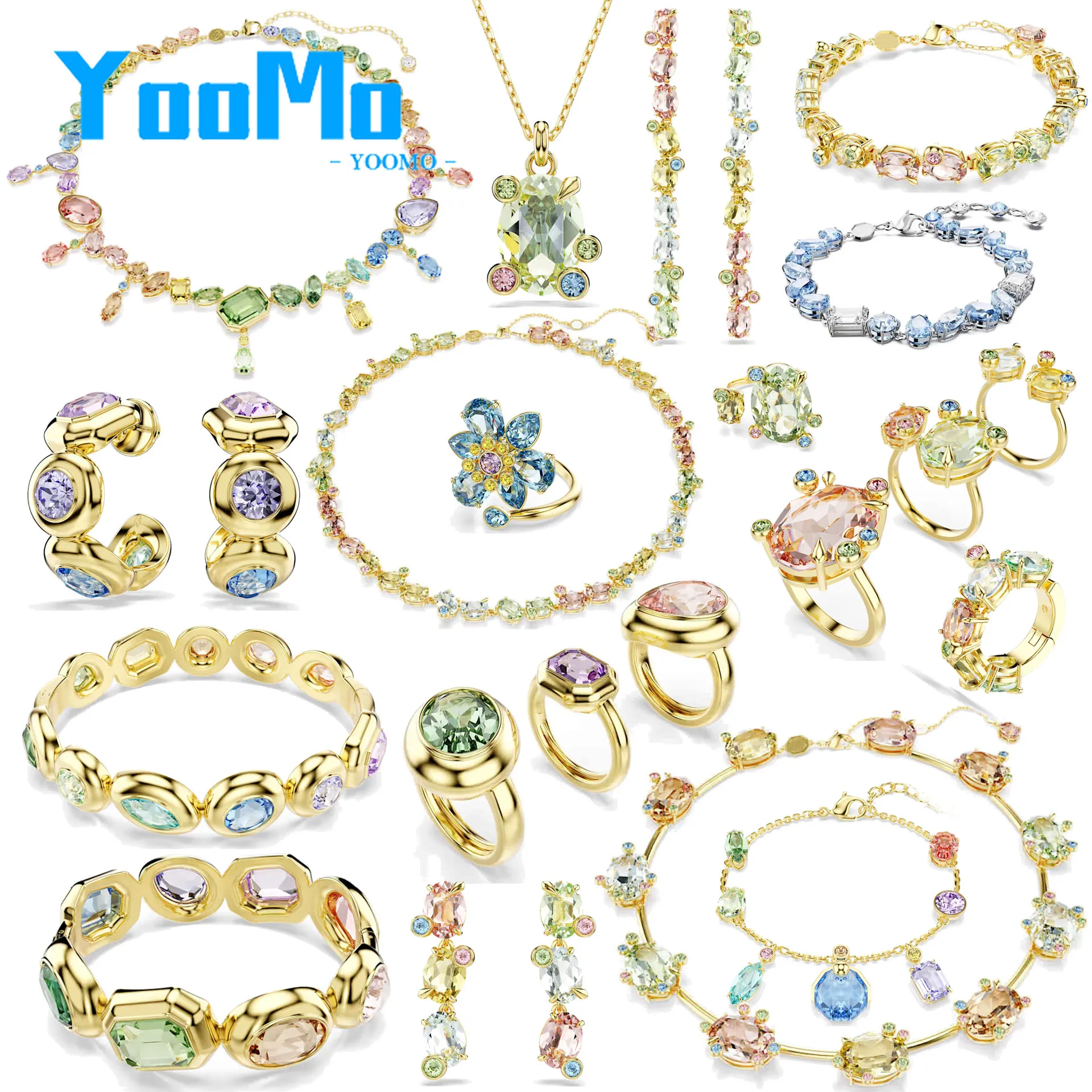 Фото Коллекция украшений Candy: синее колье-чокер, серьги, браслет, подвески, красочное колье с кисточками, роскошный набор с крупными кристаллами, подарок для женщин на вечеринку №1