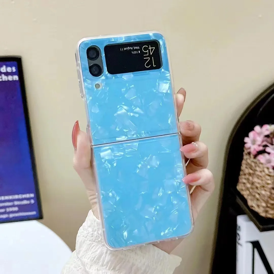 

W23Flip Blue Shine Pearls IMD Phone Case For Samsung Z-Flip1/2/3 Flip4 Split Type Full Cover Skinny Shell Body Protection