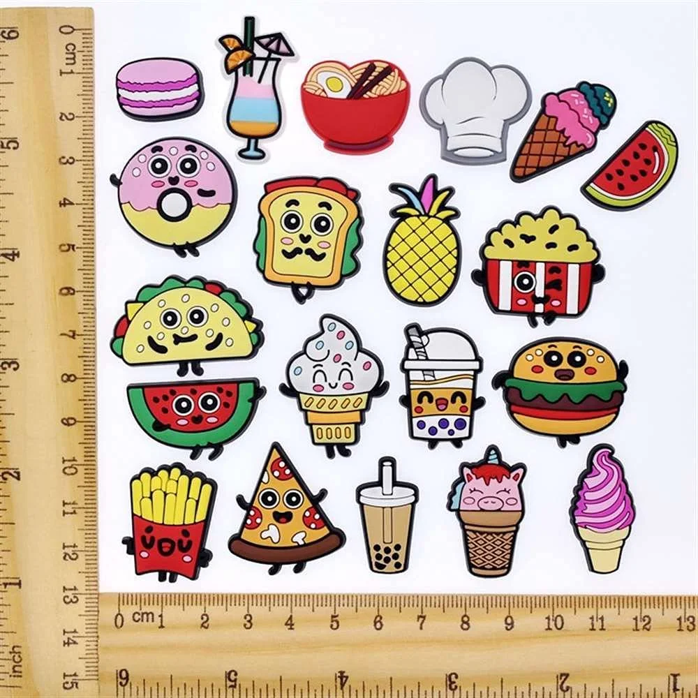 100Pcs Food Coffee Pizza Croc Charms Accessories for Shoe Wristband Bracelet Decoration, Fit for Festive and Party Gifts