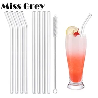 20cm glass smoothie straw reusable clear drinking straws for cocktails tea coffee milkshakes straw with brushes storage bag