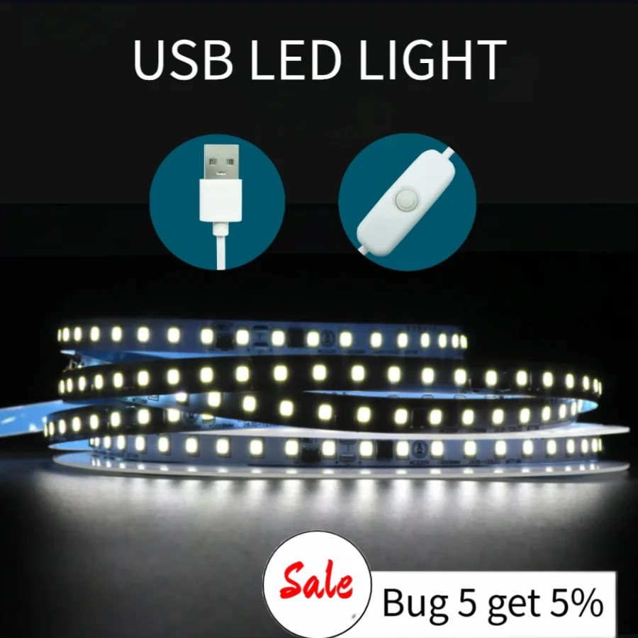 5V LED Strip Light USB with Switch 1M 2M 3M 5M Bright Tape Room Decoration Waterproof for TV Backlight Ribbon